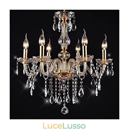 Lampadario 6 luci dorato vintage in cristallo Lampadario 6 luci dorato vintage in cristallo