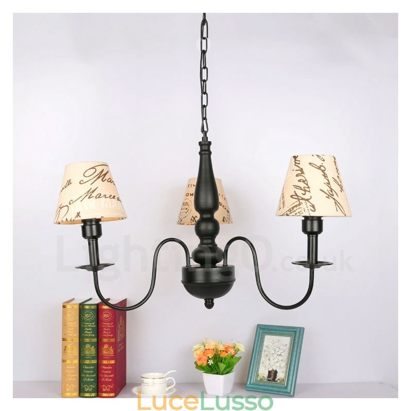 Lampadario tradizionale classico in metallo integrato a 3 luci