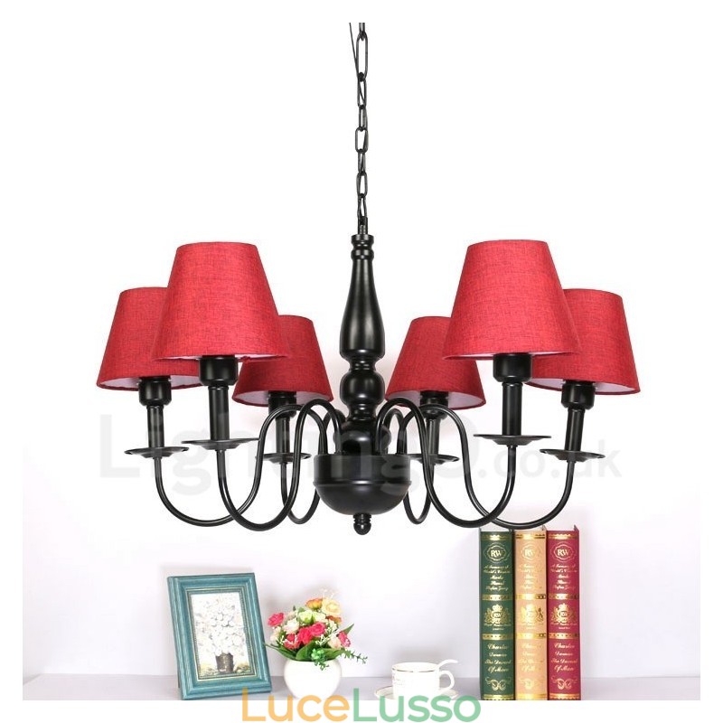 Lampadario in metallo integrato in stile mediterraneo a 6 luci