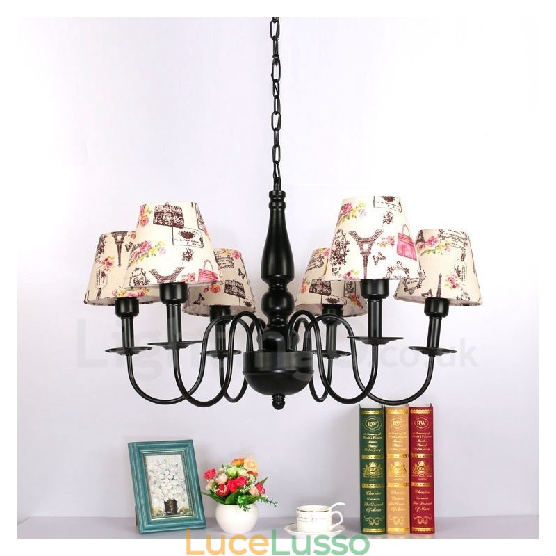 Lampadario in metallo integrato in stile mediterraneo a 6 luci