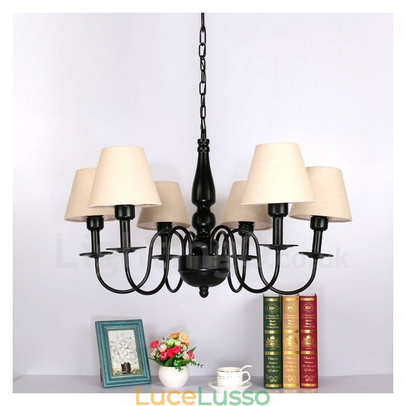 Lampadario in metallo integrato in stile mediterraneo a 6 luci