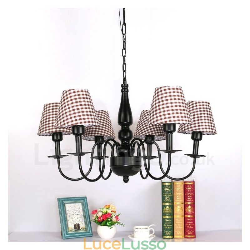 Lampadario in metallo integrato in stile mediterraneo a 6 luci