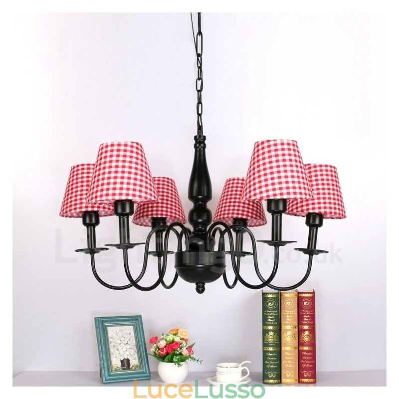 Lampadario in metallo integrato in stile mediterraneo a 6 luci