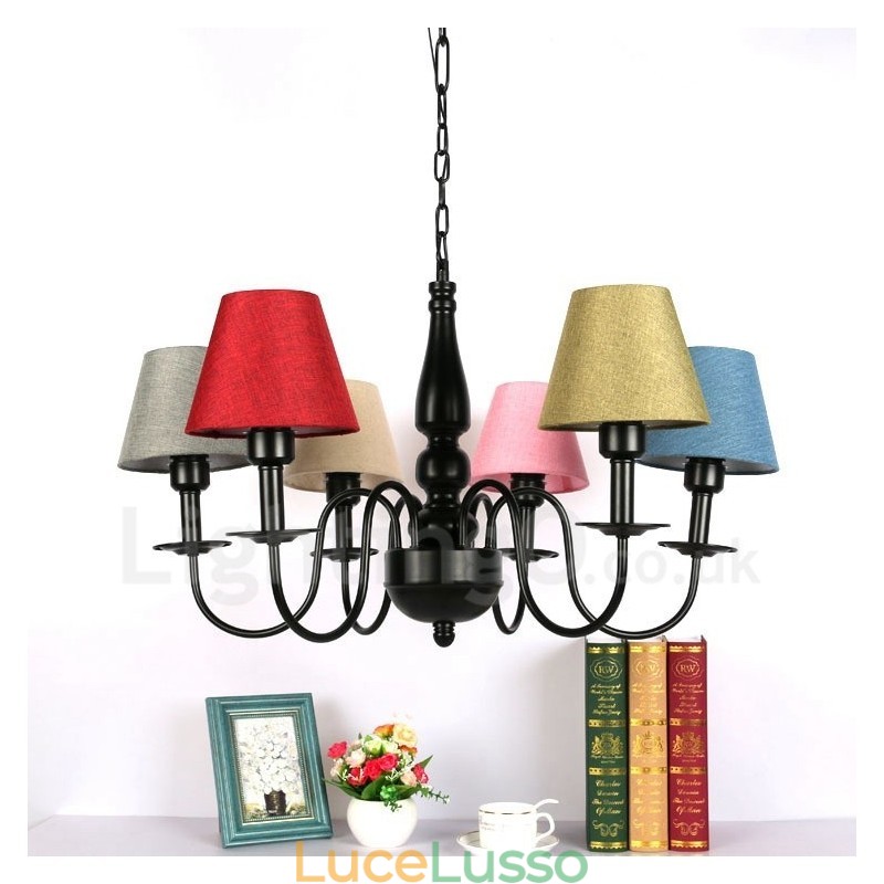 Lampadario in metallo integrato in stile mediterraneo a 6 luci