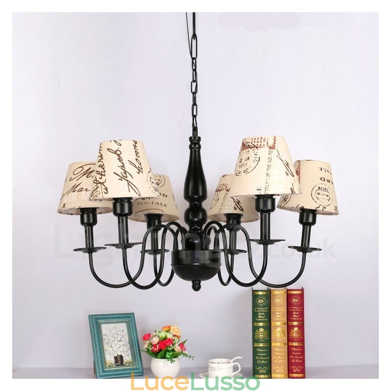Lampadario in metallo integrato in stile mediterraneo a 6 luci