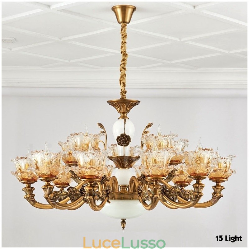 Lampadario tradizionale classico in metallo integrato a 15 luci