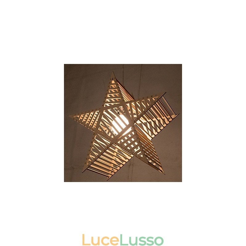 Lampadario vintage in legno a cinque punte con stella