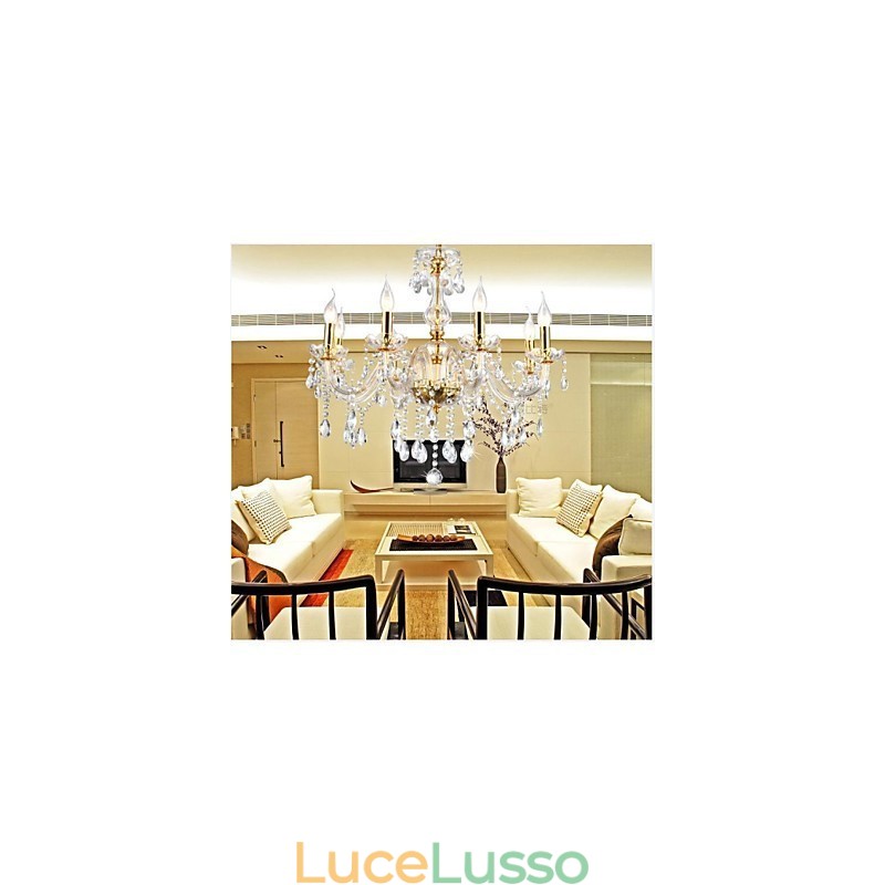 Lampadario 6 luci dorato vintage in cristallo