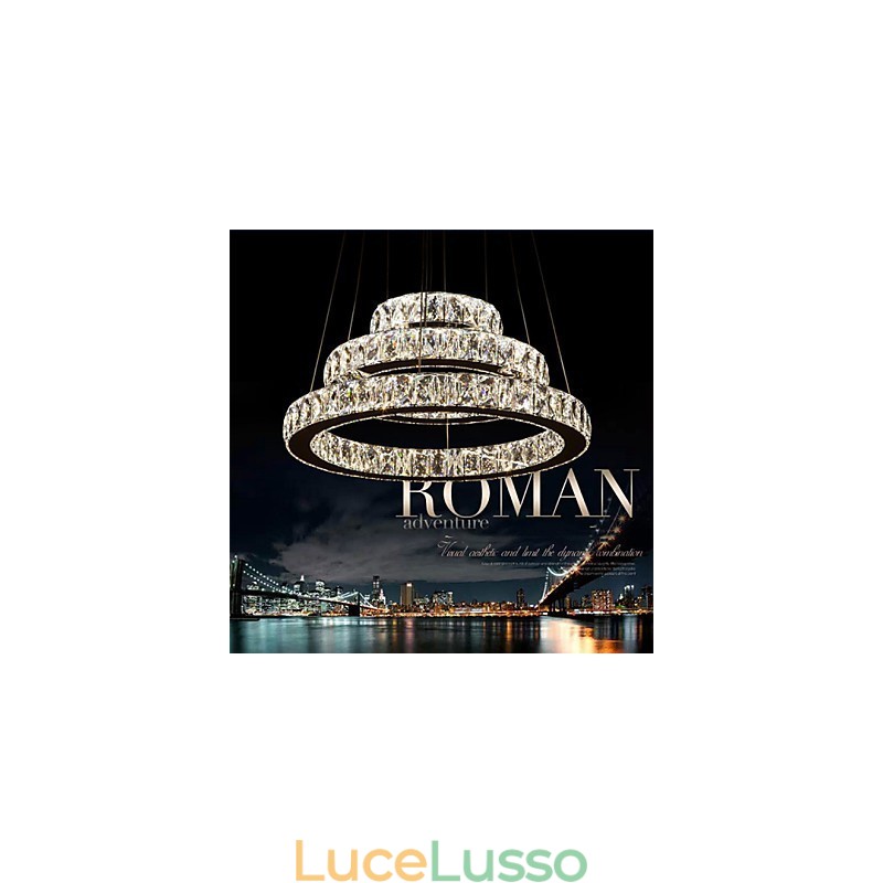 Lampada a sospensione moderna illuminazione bianco caldo tre anelli D204060 trasparente K9 grandi luci da soffitto in cristallo