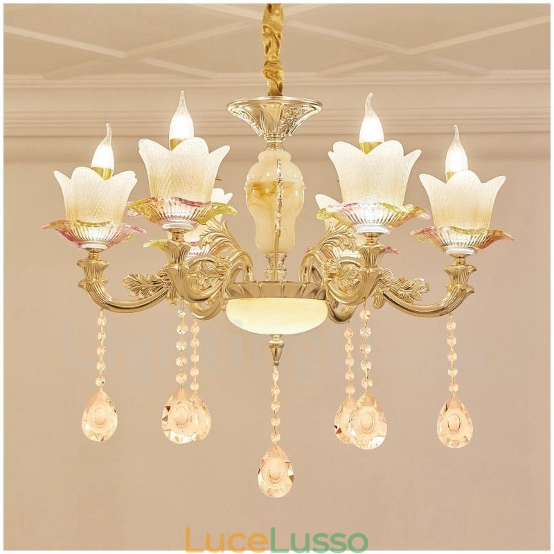 Lampadario tradizionale classico in metallo integrato a 6 luci