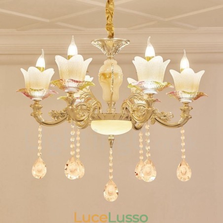 Lampadario tradizionale classico in metallo integrato a 6 luci Lampadario tradizionale classico in metallo integrato a 6 luci