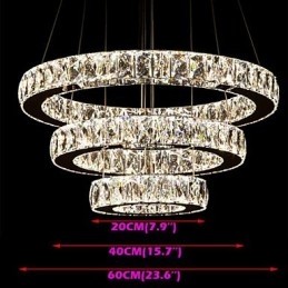 Lampada a sospensione moderna illuminazione bianco caldo tre anelli D204060 trasparente K9 grandi luci da soffitto in cristallo