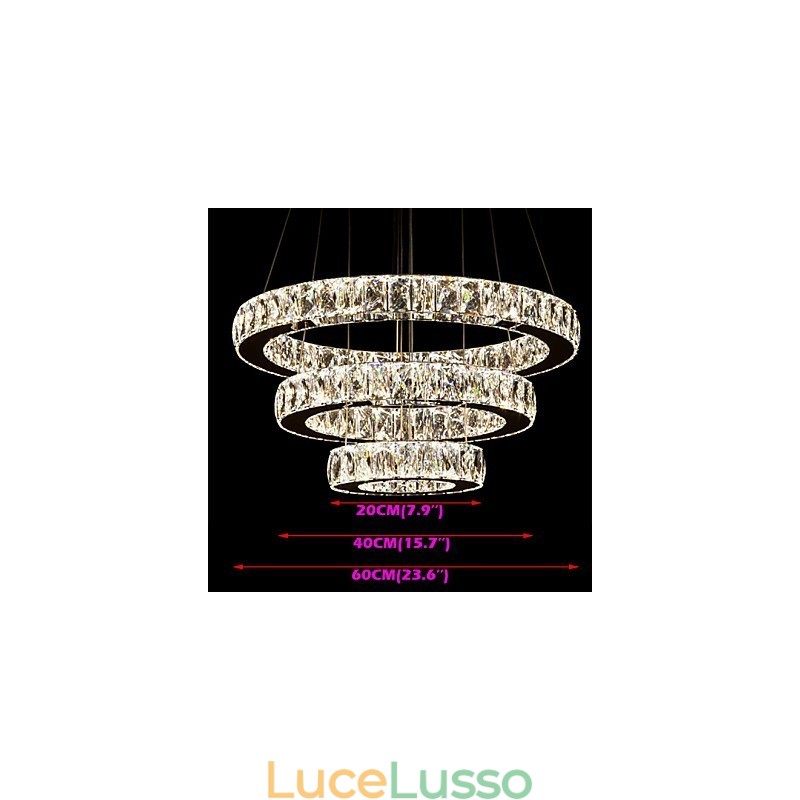 Lampada a sospensione moderna illuminazione bianco caldo tre anelli D204060 trasparente K9 grandi luci da soffitto in cristallo