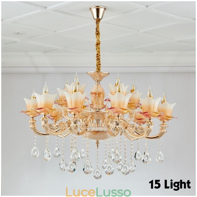 Lampadario tradizionale classico in metallo integrato a 15 luci