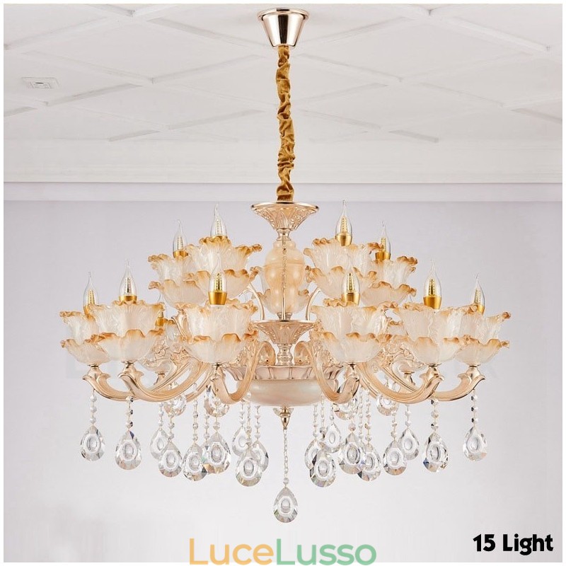Lampadario tradizionale classico in metallo integrato a 15 luci