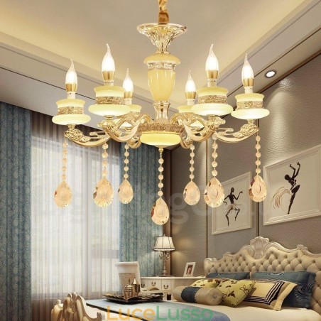Lampadario di lusso tradizionale classico integrato in metallo a 6 luci Lampadario di lusso tradizionale classico integrato in metallo a 6 luci