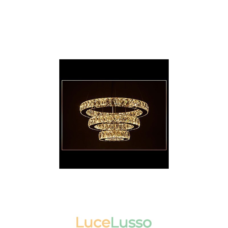 Lampada a sospensione moderna illuminazione bianco caldo tre anelli D204060 trasparente K9 grandi luci da soffitto in cristallo