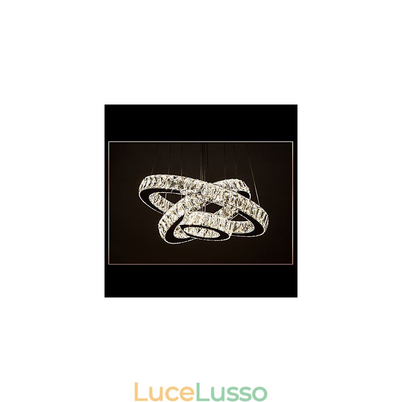 Lampada a sospensione moderna illuminazione bianco caldo tre anelli D204060 trasparente K9 grandi luci da soffitto in cristallo