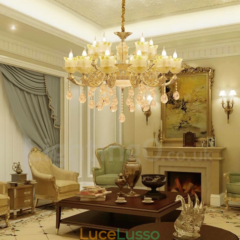 Lampadario tradizionale classico in metallo integrato a 15 luci