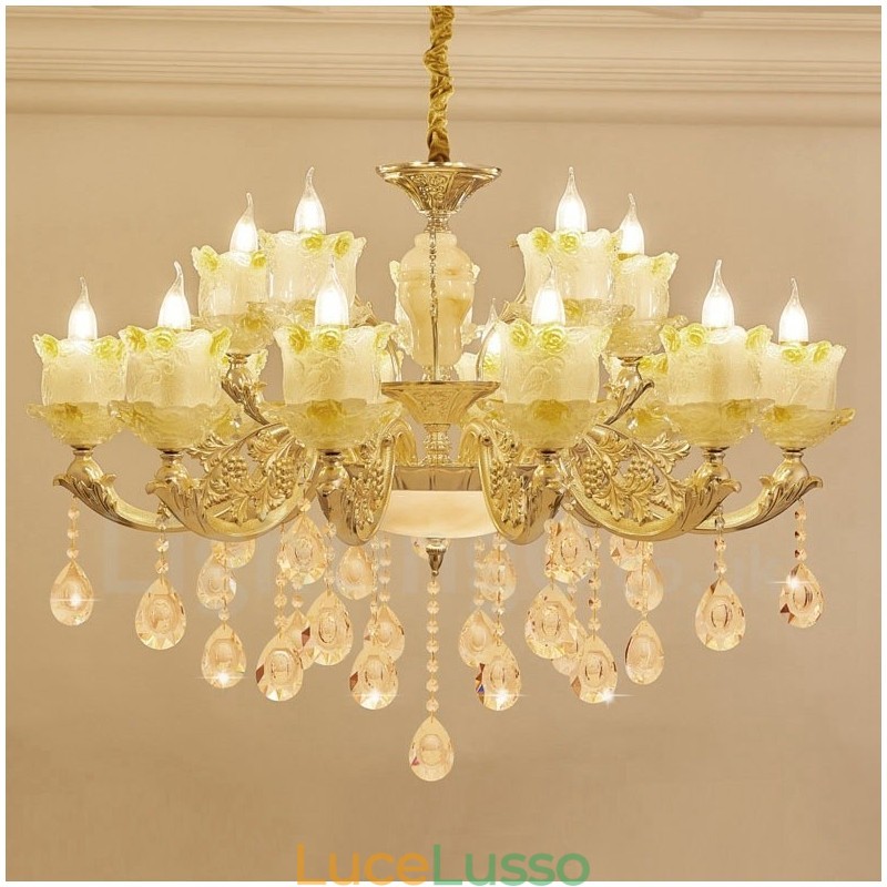 Lampadario tradizionale classico in metallo integrato a 15 luci