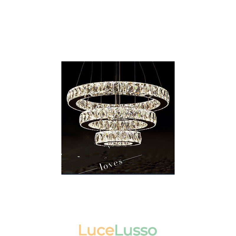 Lampada a sospensione moderna illuminazione bianco caldo tre anelli D204060 trasparente K9 grandi luci da soffitto in cristallo
