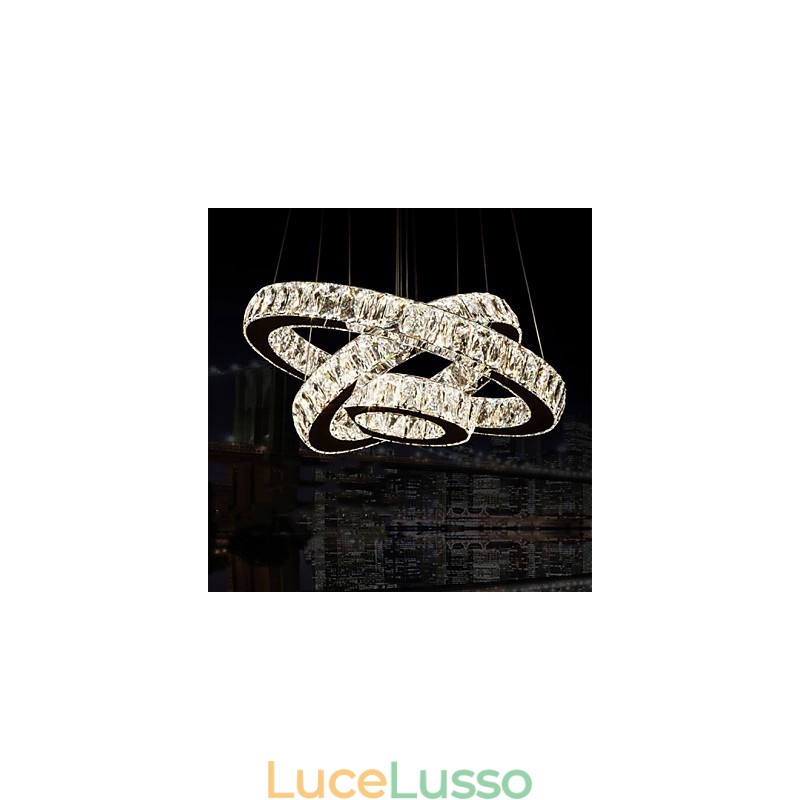 Lampada a sospensione moderna illuminazione bianco caldo tre anelli D204060 trasparente K9 grandi luci da soffitto in cristallo