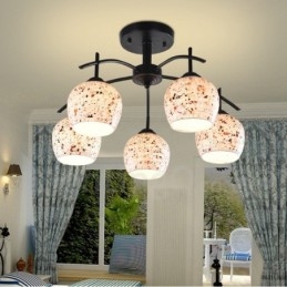 Lampadario integrato in stile mediterraneo a 5 luci con paralume in vetro