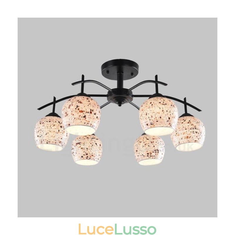 Lampadario integrato in stile mediterraneo a 6 luci con paralume in vetro