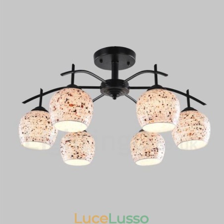 Lampadario integrato in stile mediterraneo a 6 luci con paralume in vetro Lampadario integrato in stile mediterraneo a 6 luci con paralume in vetro