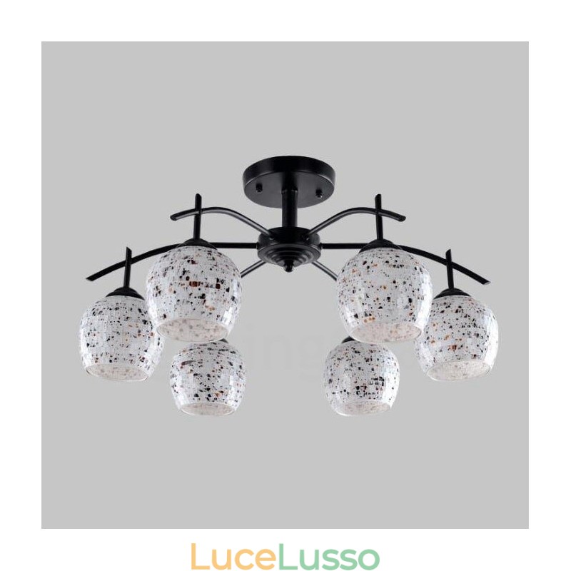 Lampadario integrato in stile mediterraneo a 6 luci con paralume in vetro