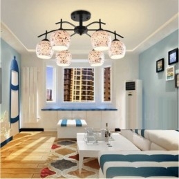 Lampadario integrato in stile mediterraneo a 6 luci con paralume in vetro