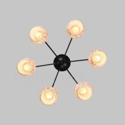 Lampadario integrato in stile mediterraneo a 6 luci con paralume in vetro