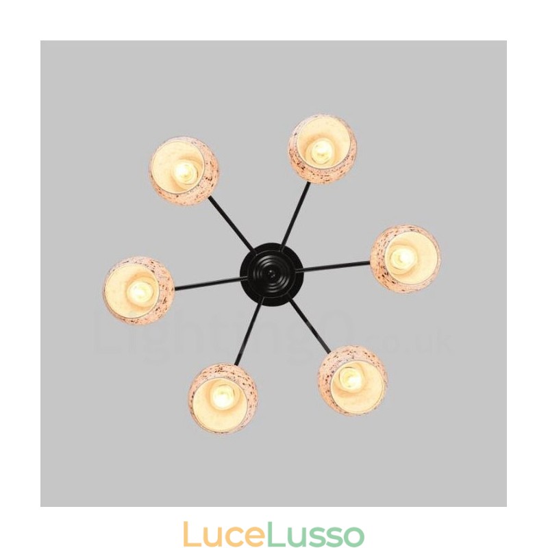Lampadario integrato in stile mediterraneo a 6 luci con paralume in vetro