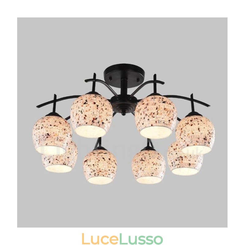 Lampadario integrato in stile mediterraneo a 8 luci con paralume in vetro
