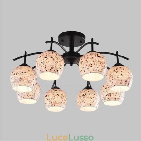 Lampadario integrato in stile mediterraneo a 8 luci con paralume in vetro Lampadario integrato in stile mediterraneo a 8 luci con paralume in vetro