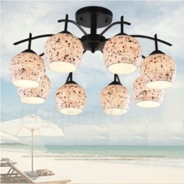 Lampadario integrato in stile mediterraneo a 8 luci con paralume in vetro