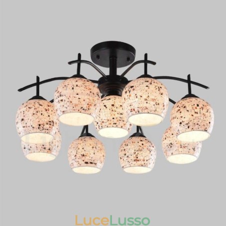Lampadario integrato in stile mediterraneo a 9 luci con paralume in vetro Lampadario integrato in stile mediterraneo a 9 luci con paralume in vetro