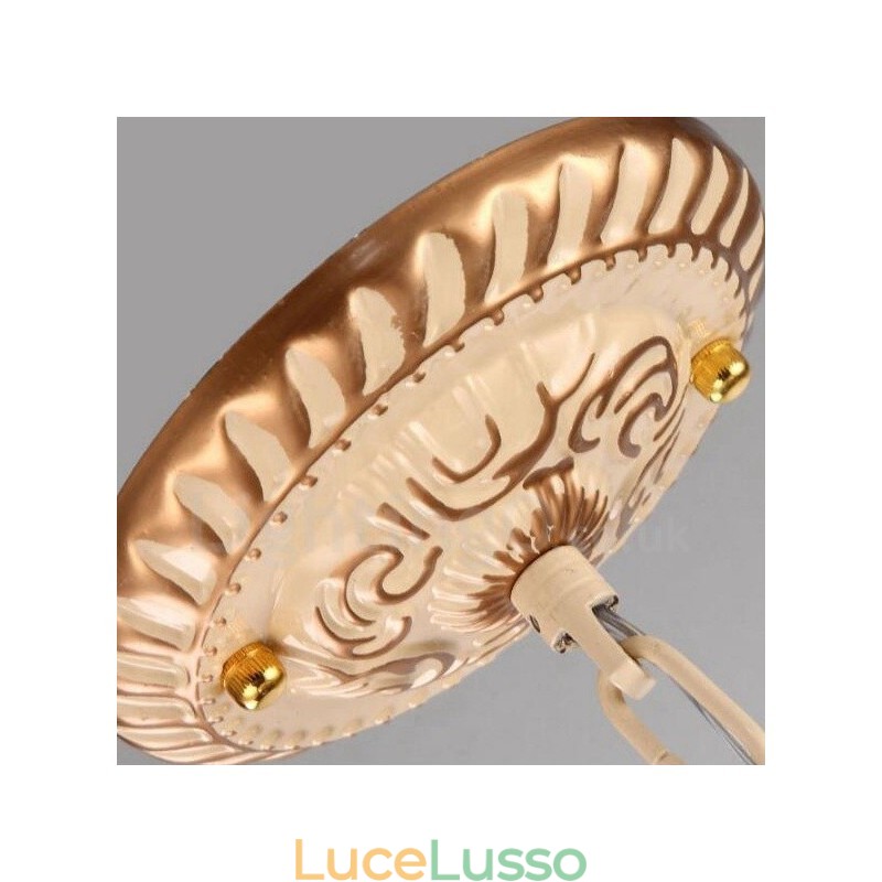Lampadario in metallo integrato in stile mediterraneo a 3 luci con paralume in vetro