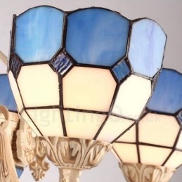 Lampadario in metallo integrato in stile mediterraneo a 3 luci con paralume in vetro
