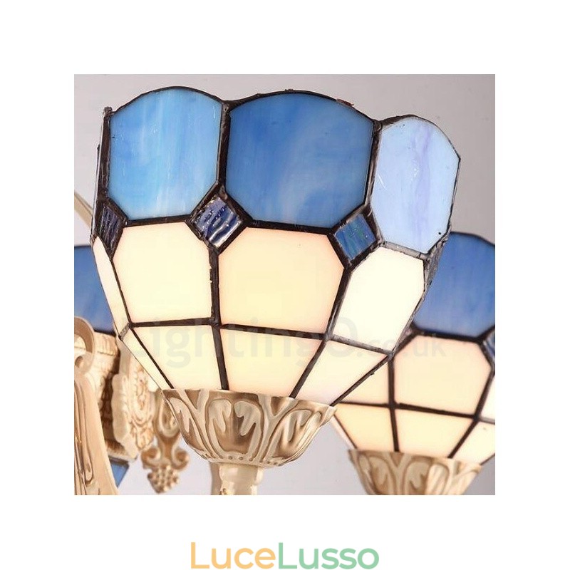 Lampadario in metallo integrato in stile mediterraneo a 3 luci con paralume in vetro