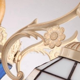 Lampadario in metallo integrato in stile mediterraneo a 3 luci con paralume in vetro