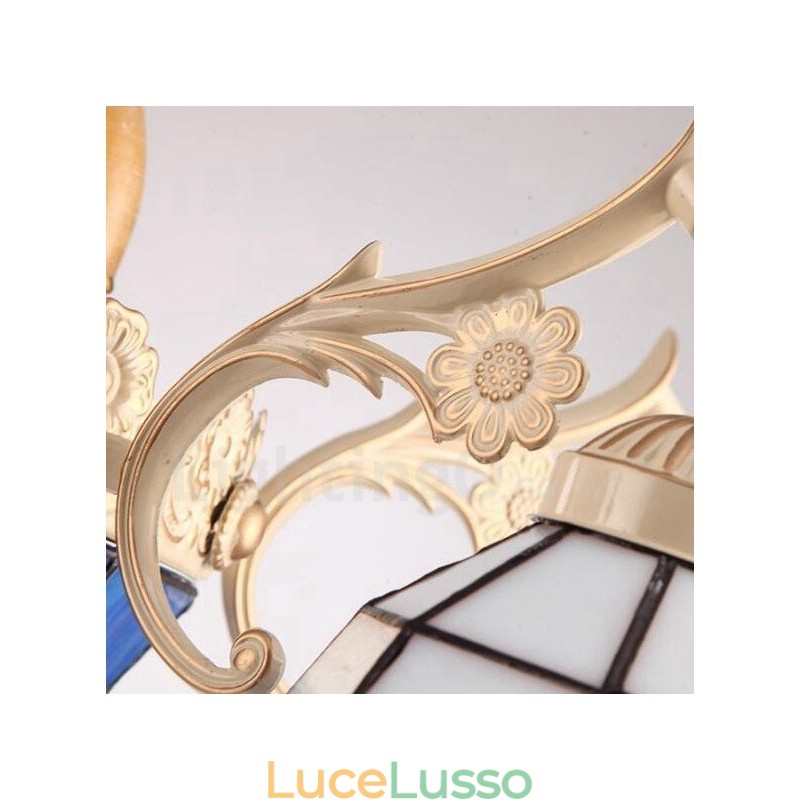 Lampadario in metallo integrato in stile mediterraneo a 3 luci con paralume in vetro