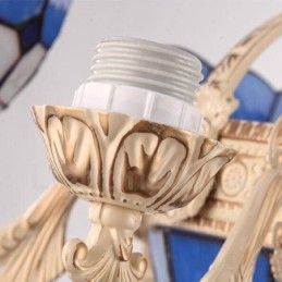 Lampadario in metallo integrato in stile mediterraneo a 5 luci con paralume in vetro