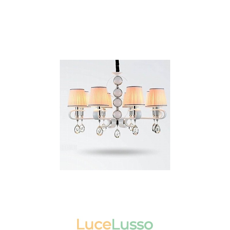 Lampadario in tessuto 8 luci Lampada di alta qualità Anello in argento giada bianca