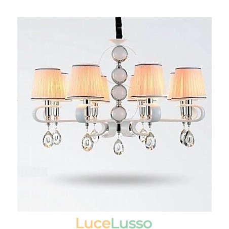 Lampadario in tessuto 8 luci Lampada di alta qualità Anello in argento giada bianca Lampadario in tessuto 8 luci Lampada di alta qualità Anello in argento giada bianca