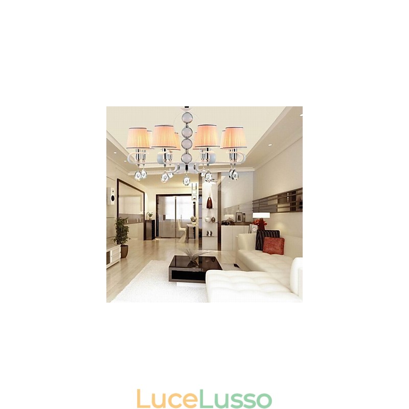 Lampadario in tessuto 8 luci Lampada di alta qualità Anello in argento giada bianca