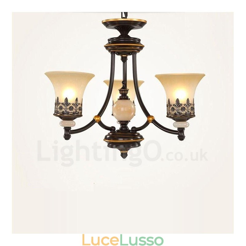 Lampadario tradizionale classico in metallo integrato a 3 luci