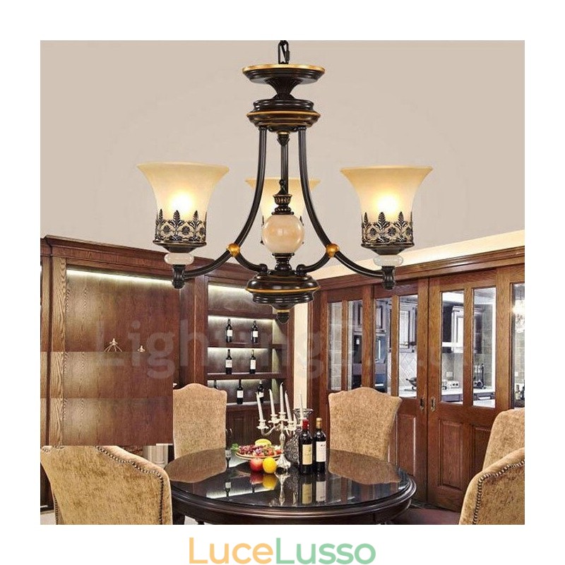 Lampadario tradizionale classico in metallo integrato a 3 luci