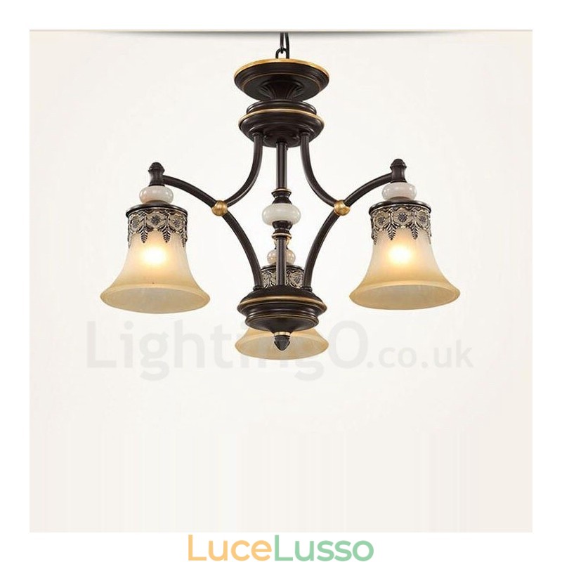 Lampadario tradizionale classico in metallo integrato a 3 luci