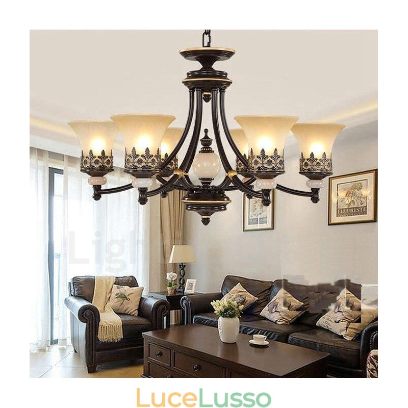 Lampadario tradizionale classico in metallo integrato a 6 luci